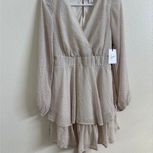 Japna Cream Long Sleeve Layered Dress